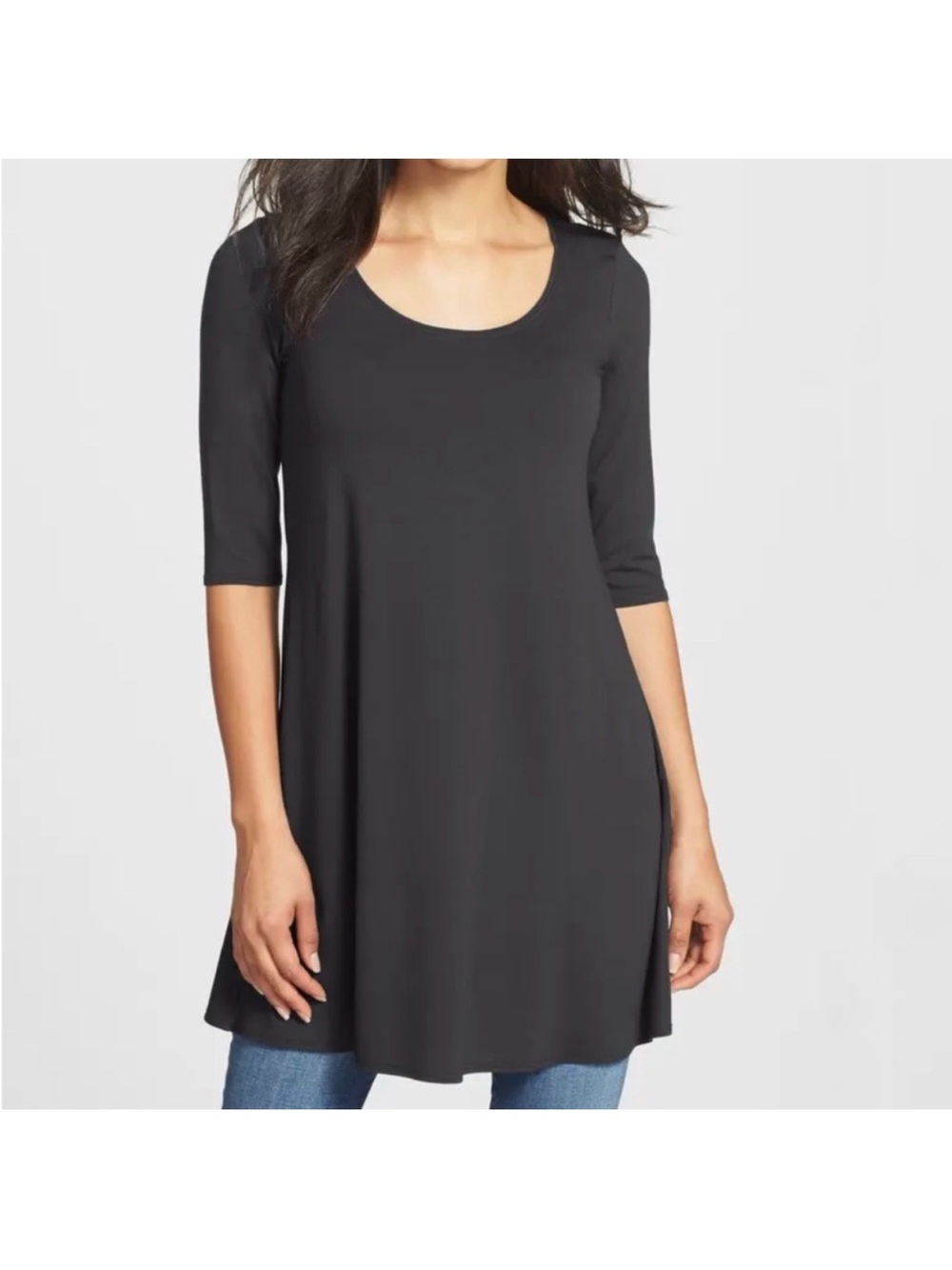 Women’s Eileen Fisher Black Scoop Neck Swing Tunic Size M Petite
